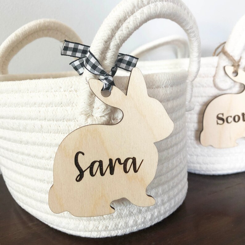Personalized Easter Basket Tag Easter Bunny Place Cards Wood Etsy