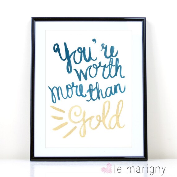 Items similar to Worth More Than Gold, Watercolor Print, Inspirational Quote, Christian Lyrics