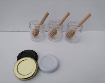 15 honey jar favors with dippers,mini honey dipper,mini mason jar,glass clear jar,1.5 oz jars,mini dippers,honey favors,bulk jars,honey pot