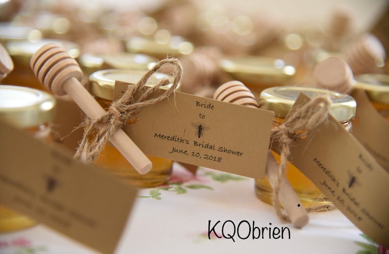 Personalized honey favorswedding favors,honey party favors,honey dippers,mini honey jars,bee party,baby shower favors, Rectangle Brown