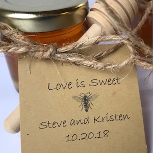 Personalized honey favorswedding favors,honey party favors,honey dippers,mini honey jars,bee party,baby shower favors, Square brown