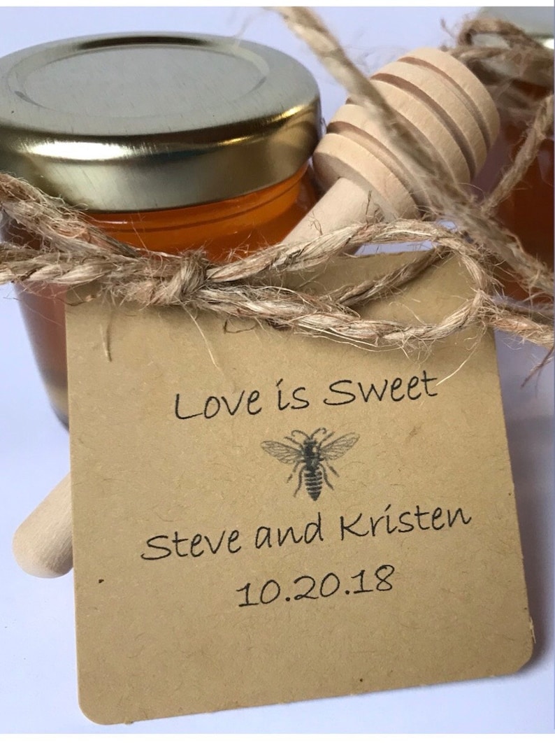 Personalized honey favorswedding favors,honey party favors,honey dippers,mini honey jars,bee party,baby shower favors, Square brown