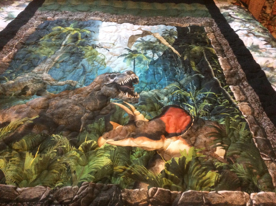 Dino Quilt Dinosaur Quilt T Rex Jurassic Quilt Boys Etsy