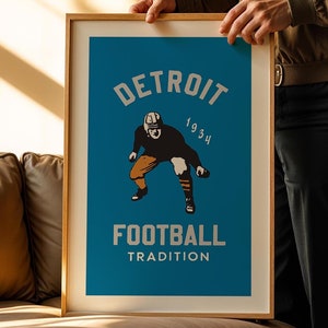 Detroit Sports Print Retro Football Art Poster Sports Team Wall Decor Detroit Football Gift for Sports Lover Wall Art Sports Dad Gift