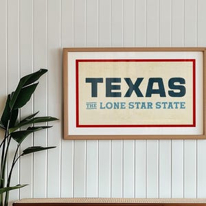 Lone Star Print Retro Texas Art Poster Texas Wall Decor Retro United States Wall Art Gift For Traveler or Texan