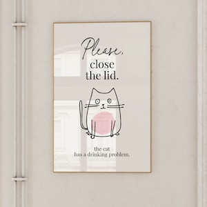 Funny Cat Bathroom Art Print Bathroom Wall Decor Bathroom Cat Poster Digital Download Printable Art Guest Bathroom Toilet Cat Lover Gift