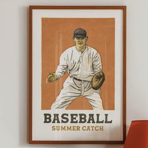 Retro Baseball Art Print Sports Poster Gift for Baseball Player Sports Wall Art Baseball Wall Decor Retro Sports Decor Kids Room