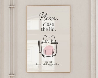 Funny Cat 'Close the Lid' Bathroom Print (Digital Download)