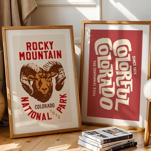 Retro Colorado Travel Prints Set of 2 Colorado Art Centennial State Posters Rocky Mountain Colorado Gift for Traveler Outdoorsy Wall Art