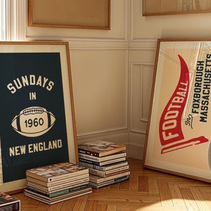 New England Sports Prints Retro Football Art Poster Set of 2 Sports Team Wall Prints Football Decor Gift for Sports Fan Wall Art