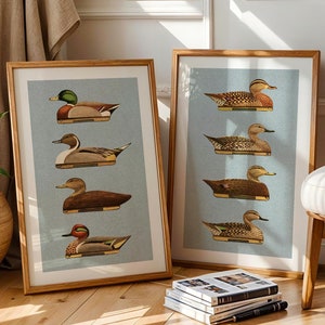 Retro Duck Prints Outdoors Art Duck Decoy Posters Set of 2 Outdoorsy Wall Prints Home Office Decor Nature Wall Art Hunting Gift for Dad