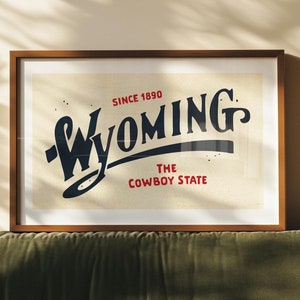 Stampa artistica retrò del Wyoming, poster dello stato del Wyoming, decorazione murale del Wyoming, regalo di arte murale retrò degli Stati Uniti per viaggiatori o abitanti del Wyoming