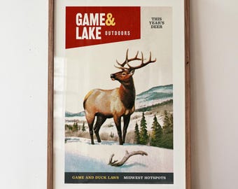 Deer Wildlife Poster: Outdoors Art, Retro Sporting Print, Cabin Wall Art, Hunting Decor