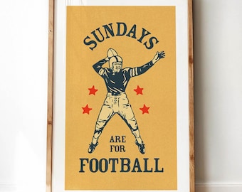 Sunday Football Print: Retro Sports Wall Art for Kids Room