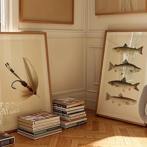 Retro Fly Fishing Prints Fishing Art Poster Set of 2 Fishing Wall Art Gift for Fisherman Outdoorsy Decor Angler Artwork Fishing Dad Gift