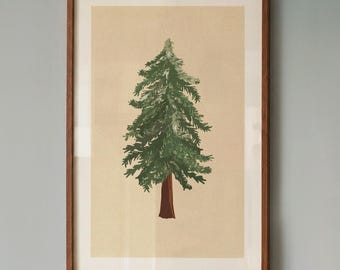 Retro Pine Tree Print: Lake House Wall Art, Nature Wall Decor for Cabin