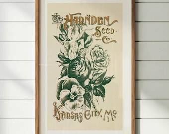 Kansas City Farm Print: Vintage Style Flower Seed Poster, Farmhouse Decor