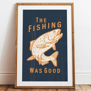Retro Fishing Art Print Lake House Decor Gift for Fisherman Art Poster Cabin Wall Decor Angler Wall Art Outdoorsy Fishing Gift for Him