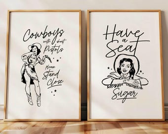 Stampe da bagno con cowgirl: set di 2 stampe da parete per bagno in stile western