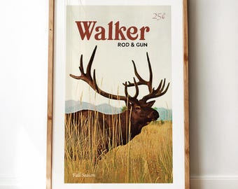 Retro Deer Hunting Print: Rustic Outdoors Art, Lake House Decor