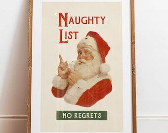 Print ondeugende kerstman, retro kerstkeukenkunst (11 x 17 inch)