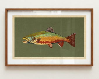 Rustic Trout Fish Print: Retro Outdoors Art, Wildlife Decor, Fishing