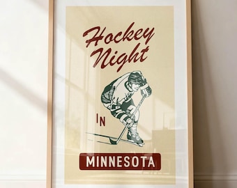 Stampa retrò di hockey: poster sportivo da parete del Minnesota, decorazione per ufficio per la cameretta dei bambini