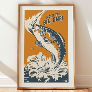 Retro Fishing Poster Gift for Fisherman Fishing Art Print Lake House Decor Cabin Wall Decor Angler Wall Art Outdoorsy Fishing Gift for Him