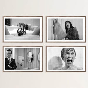 Juego de pósteres de películas para el baño / Combina láminas de terror de Halloween / Paquete de películas para el baño / Decoración de pared de terror Regalo divertido