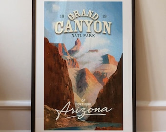 Grand Canyon Print: Retro Arizona Poster, Outdoors Wall Art