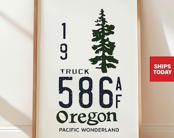 Retro Oregon Travel Print, Rustic State Art, Gift for Traveler