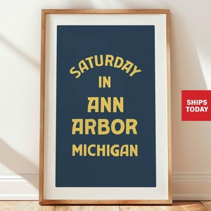 Impresión de viaje de Michigan, arte de Ann Arbor, decoración de pared, póster de viaje retro de Ann Arbor, arte de pared de Michigan, regalo para viajeros, decoración de pared deportiva