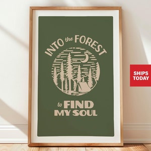 Retro Camping Print Hiking Gift for Friend Nature Art Camping Poster Cabin Wall Decor Outdoorsy Wall Art RV Camper Decor