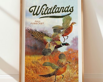 Field Hunting Print Retro Hunting Gift for Him Pheasant Bird Hunting Art Poster Hunter Wall Decor Outdoorsy Wall Art Hunter Dad Gift