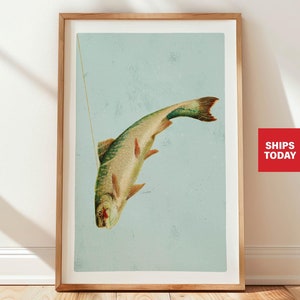 Lake Trout Fishing Print Retro Fishing Wall Decor Gift for Fisherman Art Poster Angler Artwork Outdoorsy Wall Art Fishing Son + Dad