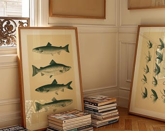 Retro Outdoors Art Prints Fishing Posters Set of 2 Outdoorsy Wall Prints Office Decor Nature Wall Art Fishing Gift for Dad Fisherman