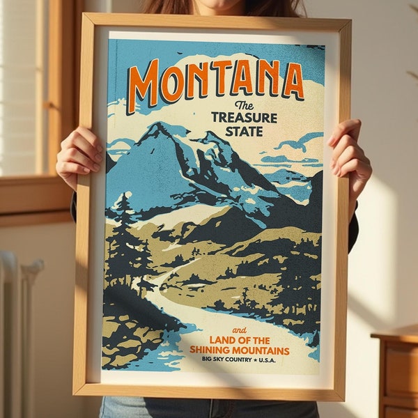 Pôster retrô de viagem de Montana, impressão artística do Estado do Tesouro (11x17)