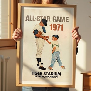 Retro Baseball Art Print Detroit Michigan Baseball Poster Vintage Sports Fan Gift Baseball Decor Home Office Sports Wall Art Gift