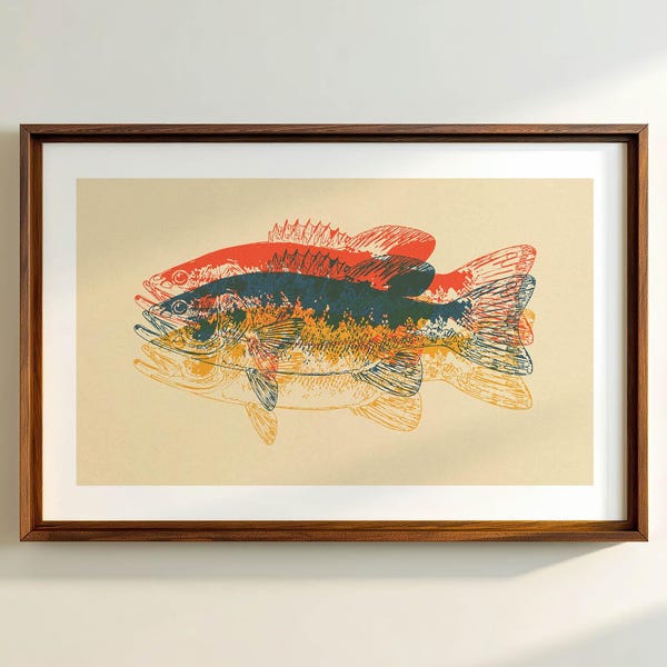 Riso-stijl vissenprint retro kunst buitenshuis Lake House poster cabine muur decor outdoor kunst aan de muur