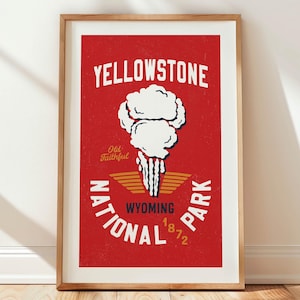Retro Wyoming Travel Print Yellowstone Wyoming Art Wall Decor Old Faithful Poster Wyoming Wall Art Gift For Traveler Outdoorsy US