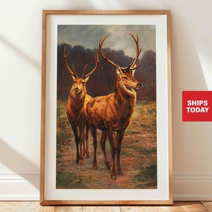 Trophy Bucks Painting Retro Hunting Print Vintage Deer Hunting Cabin Wall Decor Outdoorsy Wall Art Deer Poster Hunter Artwork Dad Gift Him