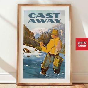 Retro Fishing Print Gift for Son or Dad Fishing Art Fishing Poster Cabin Wall Decor Outdoorsy Wall Art