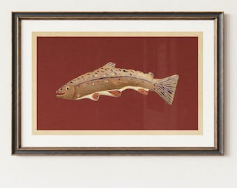 Weathered Trout Fish Print: Outdoors Art, Fishing Wall Decor