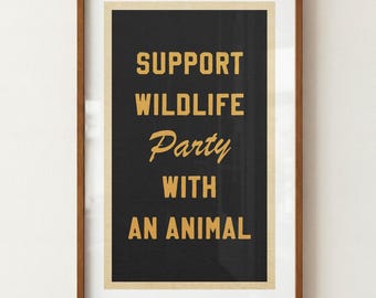 Wildlife Party Print: Retro Outdoors Art, Camping Poster, Nature Art, Cabin Decor