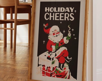 Retro kerstkunst print kerstposter keuken muurkunst kerst digitale download afdrukbare kunst keuken decor vakantie feest cadeau