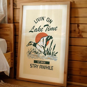 Retro Lake Time Print Camping Kunst Poster im Freien Geschenk für Freund Cabin Wall Art See Haus Dekor im Freien Kunstwerk Angeln Camping