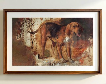 Bloodhound Print: Retro Hunting Dog Poster Outdoorsy Art Cabin Wall Decor