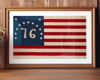 Betsy Ross Flag Print: Vintage Style US Flag Poster, Outdoorsy Lake House Decor