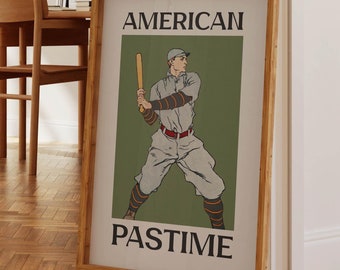 Retro Baseball Art Print, Vintage Sports Poster (11x17 Inch)