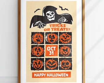 Retro Jack-O'-Lantern Halloween-print: herfst keuken muurkunst